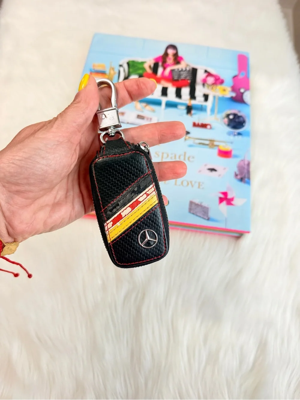 Mercedes-Benz Black Leather Key Holder with Red and Yellow Stripe